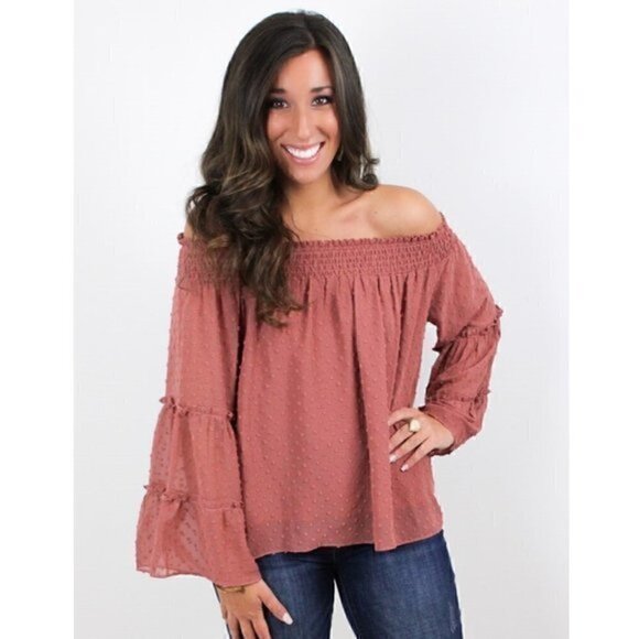 Off The Shoulder Layered Bell Sleeve Top - Mauve - Picture 2 of 6